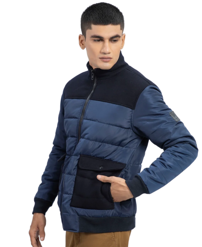Navy Blue Contrasting Parachute Puffer Jacket Front