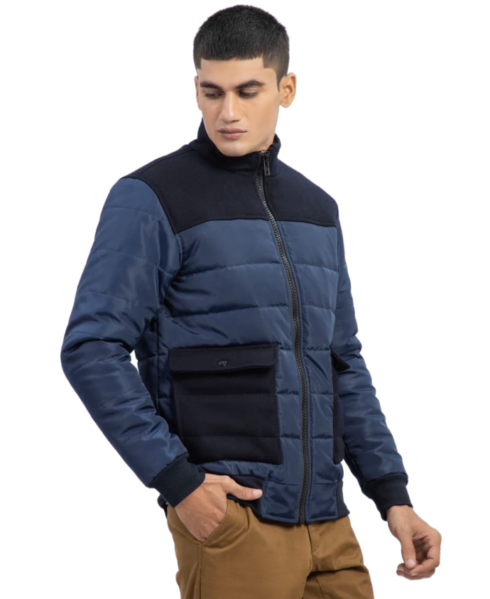 Navy Blue Contrasting Parachute Puffer Jacket Side