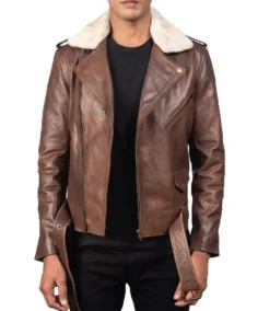 Furton Brown Leather Biker Jacket