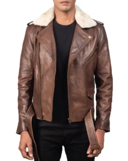 Furton Brown Leather Biker Jacket