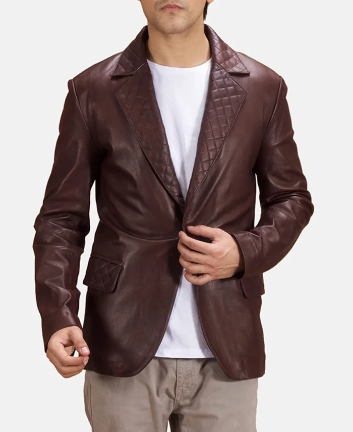 Radaron Quilted Maroon Leather Blazer - Trendy Leather Jackets