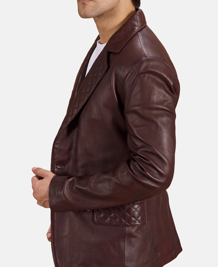 Radaron Quilted Maroon Leather Blazer Side - Trendy leather Jackets