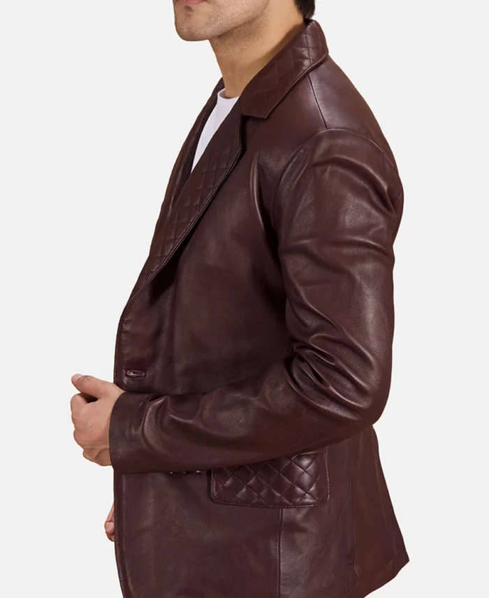 Radaron Quilted Maroon Leather Blazer Side View - Trendy Leather Jackets