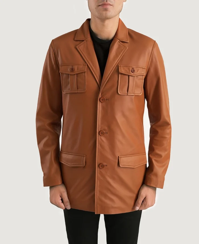 Ray Cutler Tan Brown Leather Blazer - Trendy Leather Jackets