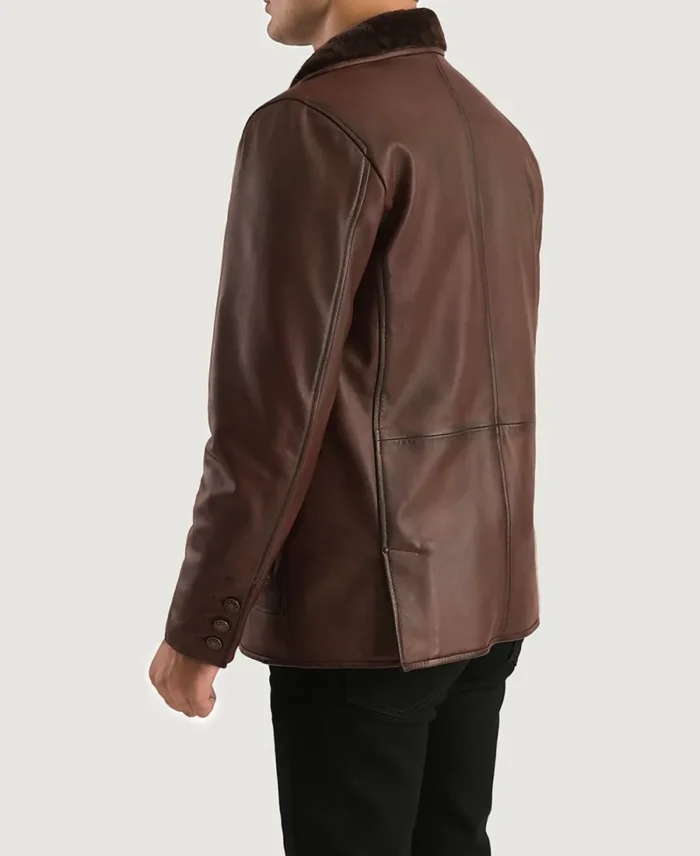 Rocky Brown Fur Leather Coat Back Site Veiw