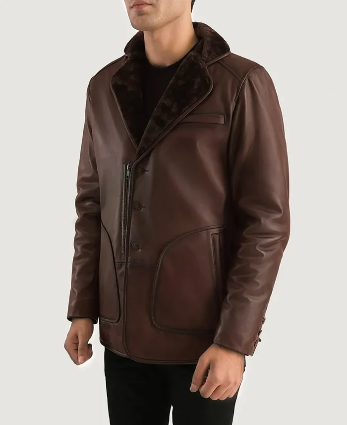 Rocky Brown Fur Leather Coat Site Veiw