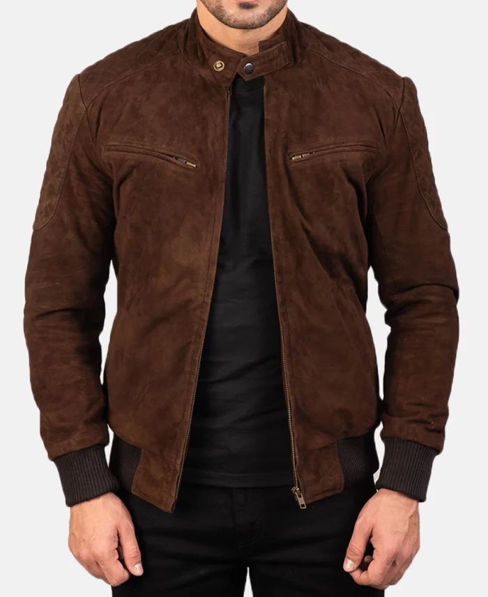 Shop Men'S Mocha Sven Suede Bomber Jacket For Men And Women - Trendy Leather Jackets