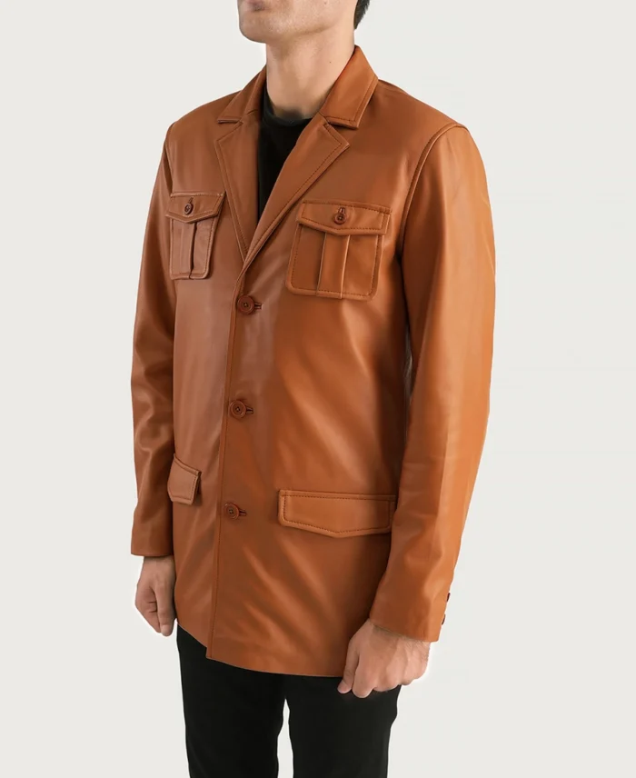 Shop Ray Cutler Tan Brown Leather Blazer For Men And Women - Trendy Leather Jackets