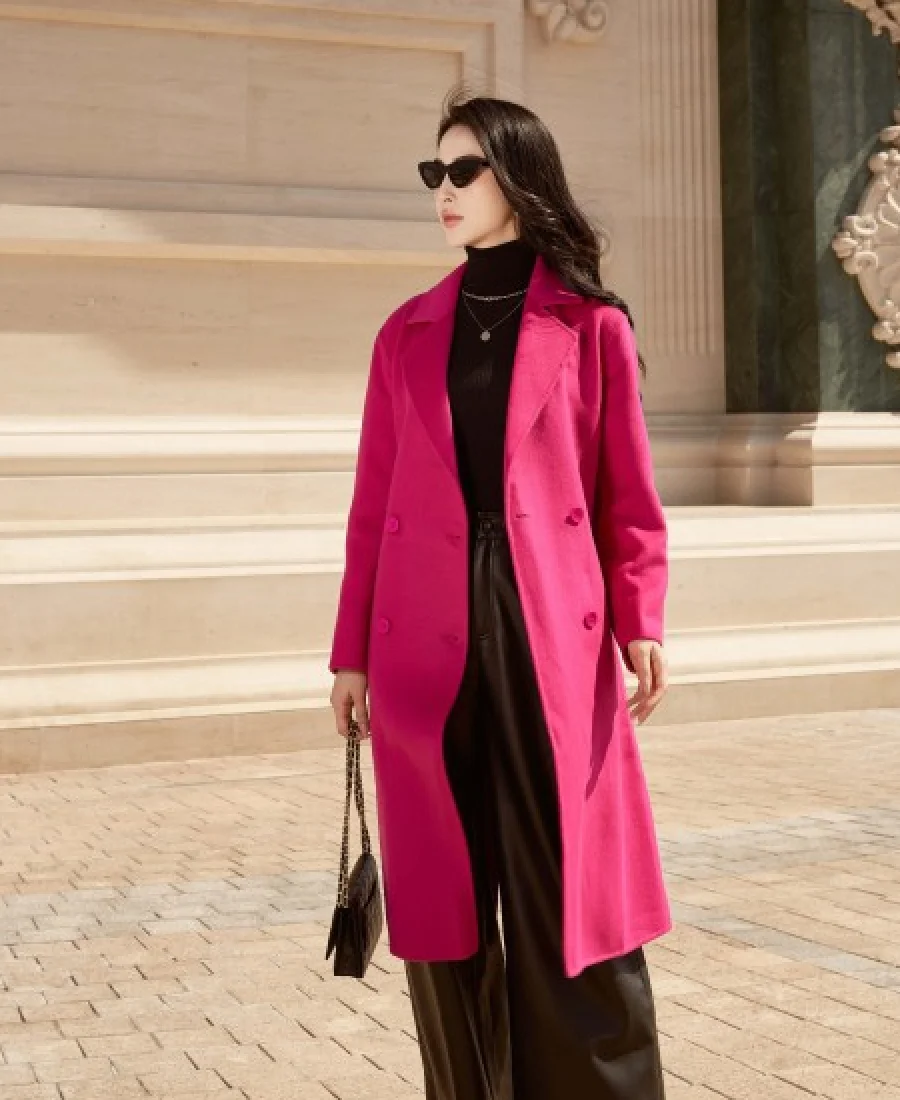 Shop The Women’s Double Breasted Pink Long Coat