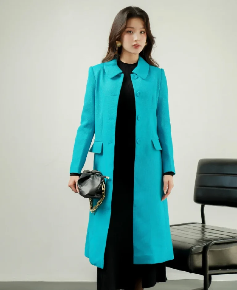 Sixdo Blue Long Woven Coat Front - Trendy Leather Jackets