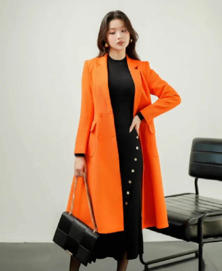 Sixdo Orange Long Woven Coat - Trendy Leather Jackets