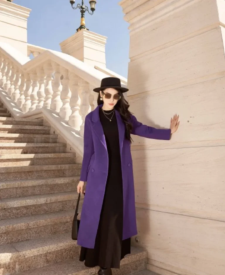 Sixdo Purple Lapel Neck Long Coat Full view - Trendy Leather Jackets