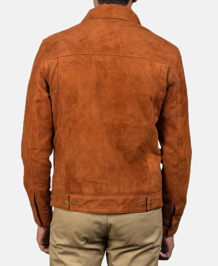 Stallon Brown Suede Trucker Jacket Back - Trendy Leather Jackets