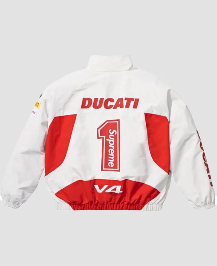 Supreme Ducati Track Jacket White Back - Trendy Leather Jackets