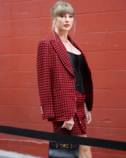 Taylor Swift Kansas City Chiefs Red And Black Plaid Blazer - Trendy Leather Jackets