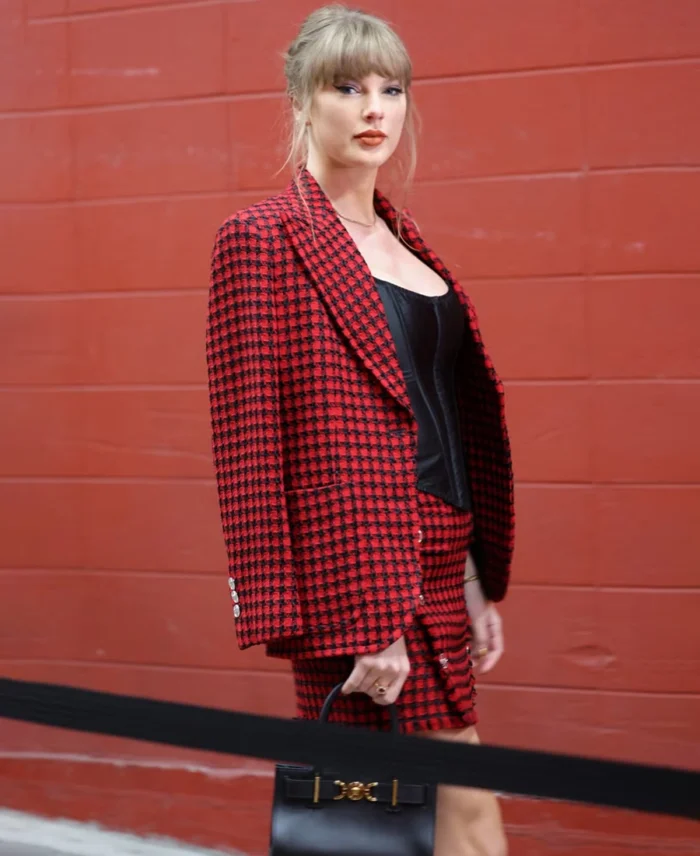 Taylor Swift Kansas City Chiefs Red And Black Plaid Blazer - Trendy Leather Jackets