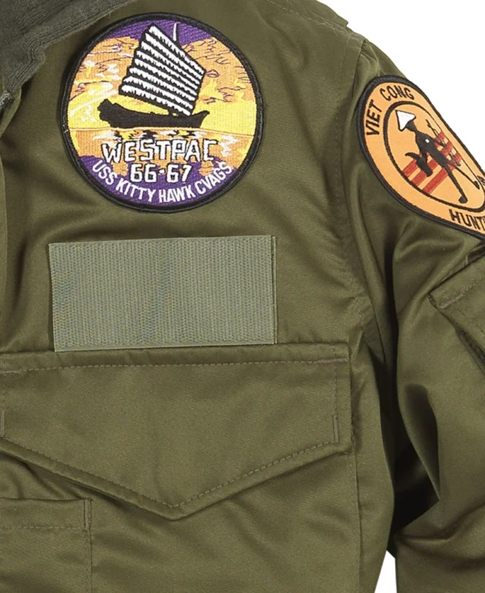 Wep Vintage Vietnam Marine Aviator’s Jacket Front Close Up - Trendy Leather Jackets