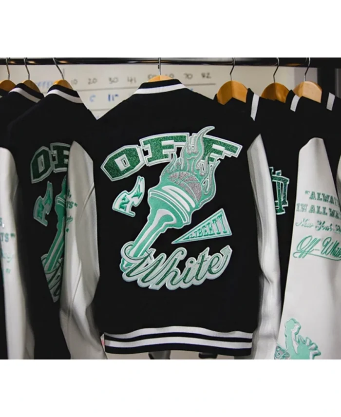 Wnba Off White X New York Liberty Varsity Jacket Back - Trendy Leather Jackets