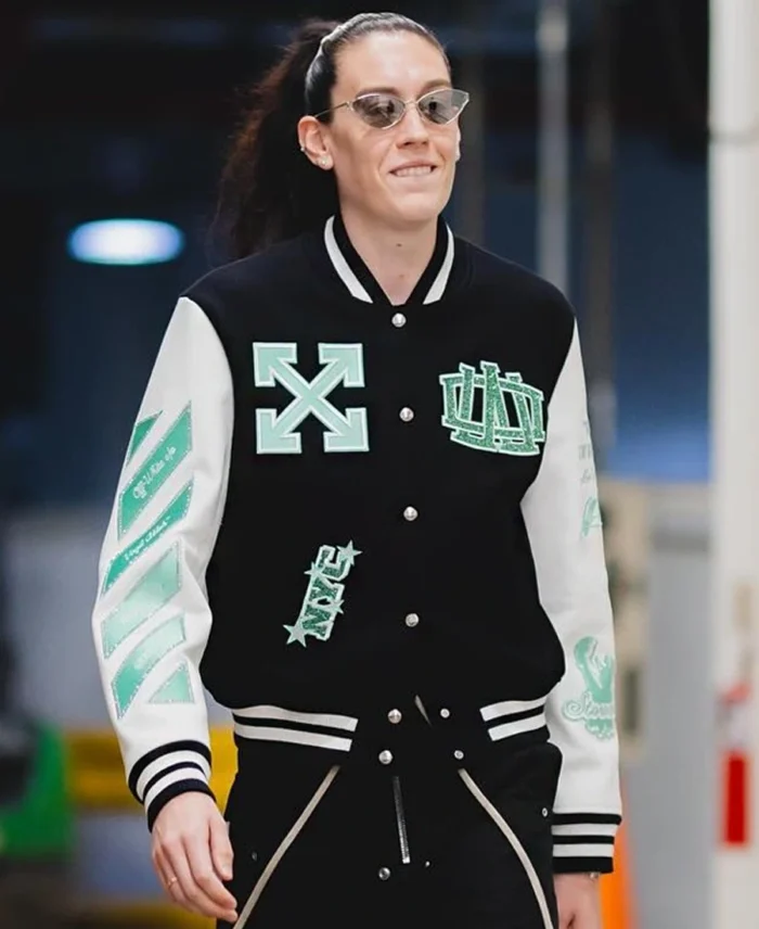 Wnba Off White X New York Liberty Varsity Jacket Wearing - Trendy Leather Jackets