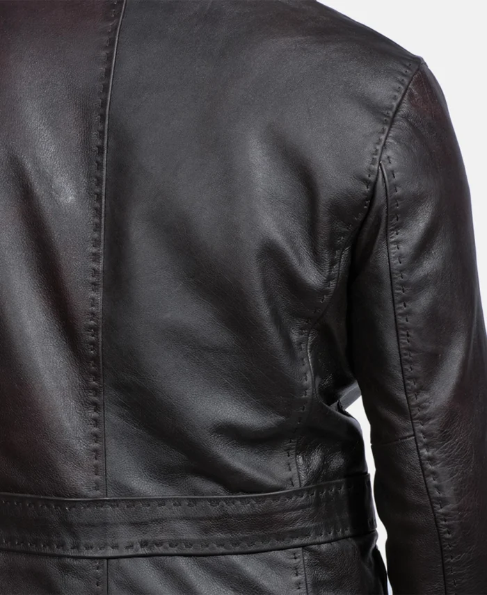 Wine Black Leather Blazer Back Close Up - Trendy Leather Jackets