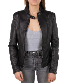 Women's Black Leather Cafe Racer Jacket - Trendy Leather Jackets
