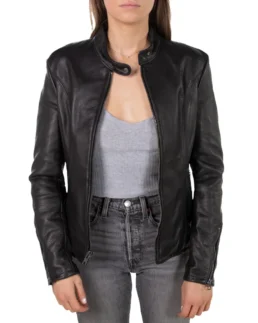 Women's Black Leather Cafe Racer Jacket - Trendy Leather Jackets