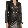Women's Double Breasted Black Leather Blazer - Trendy leather Jackets