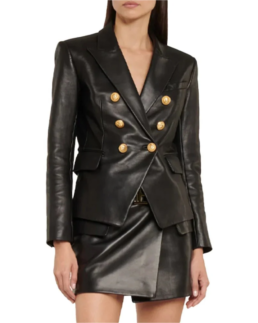 Women's Double Breasted Black Leather Blazer - Trendy leather Jackets
