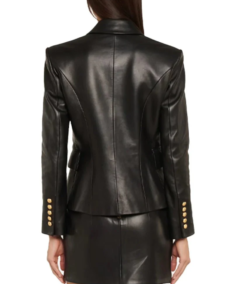 Women's Double Breasted Black Leather Blazer Back - Trendy leather Jackets