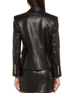 Women's Double Breasted Black Leather Blazer Back - Trendy leather Jackets