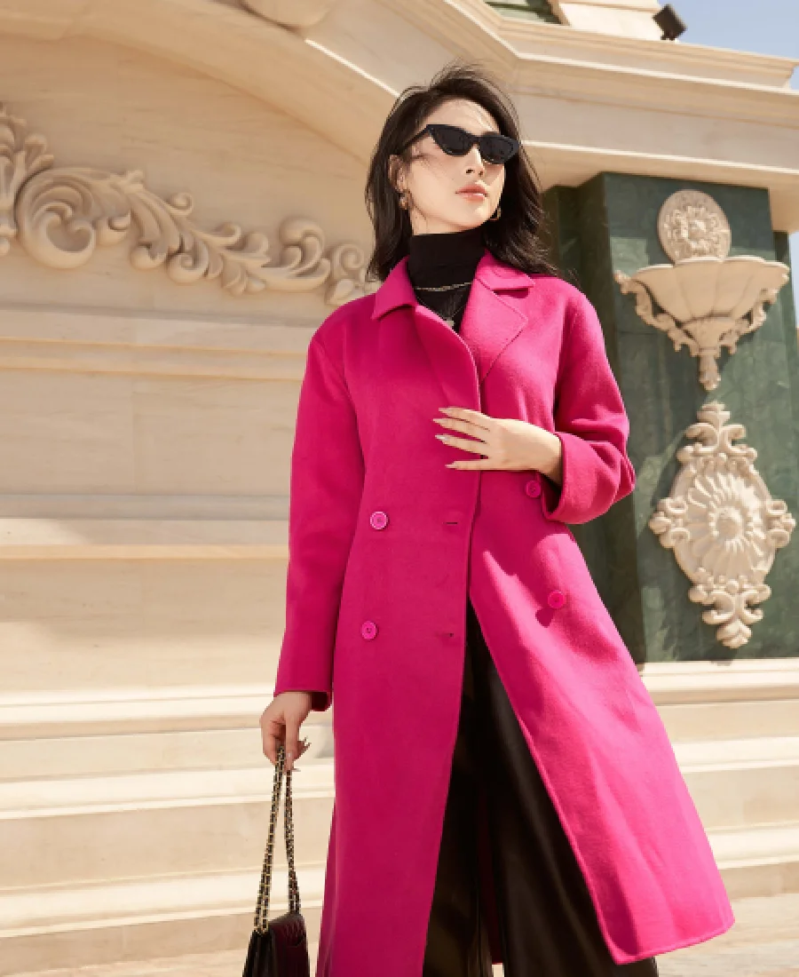 Women’s Double Breasted Pink Long Coat