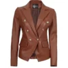 Women's Premium Double Breasted Brown Leather Blazer