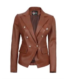 Women's Premium Double Breasted Brown Leather Blazer
