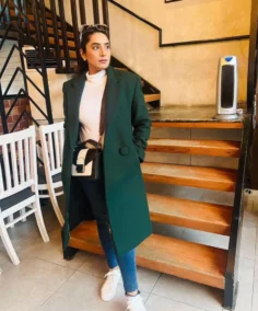 Women's Riot Mid Jungle Green Wool Coat SIde - Trendy Leather Jackets