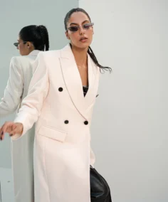 Women's Trouble White Wool Coat Front - Trendy Leather Jackets