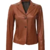 Women's Two Button Brown Leather Blazer