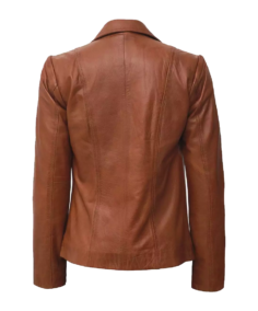 Women's Two Button Brown Leather Blazer Back View