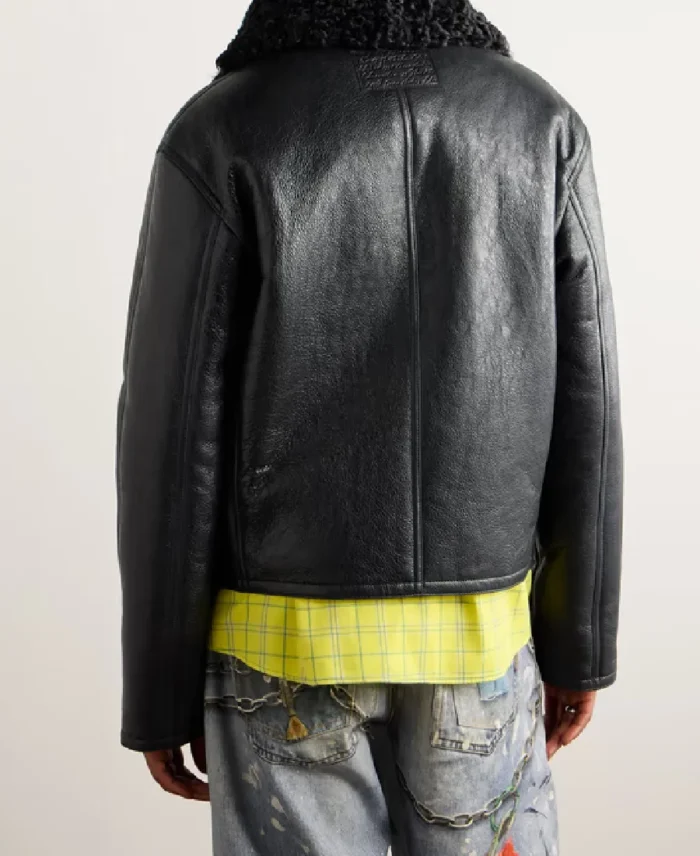 Acne Studios Shearling Trimmed Cracked Leather Jacket Back - Trendy Leather Jackets