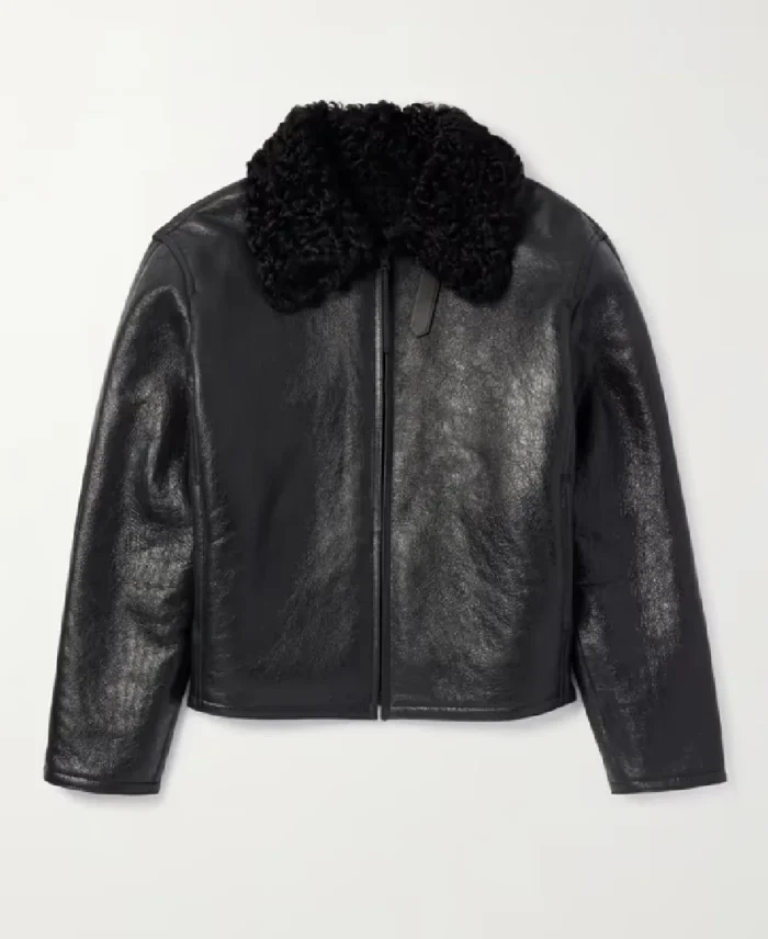 Acne Studios Shearling Trimmed Cracked Leather Jacket View - Trendy Leather Jackets