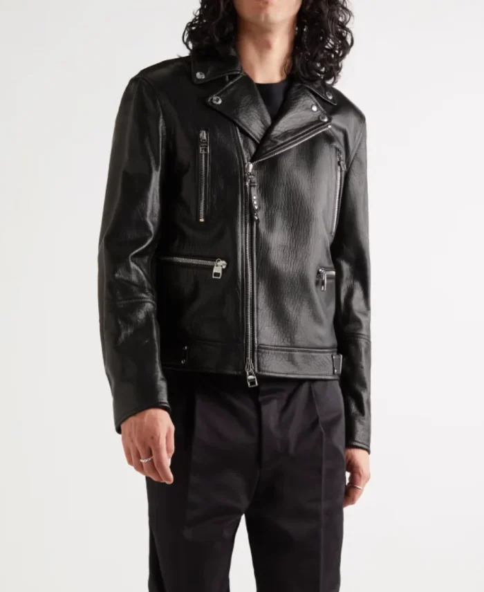 Alexander Mcqueen Biker Slim Fit Leather Jacket Front - Trendy Leather Jackets