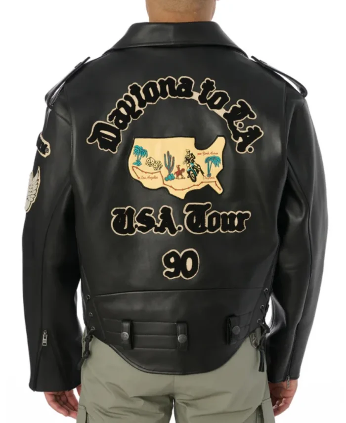 Avirex Black Motorcycle Leather Jacket Back - Trendy Leather Jackets