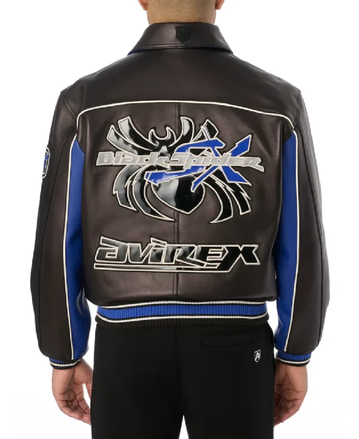 Avirex Black Spider Racer Leather Jacket Back View - Trendy Leather Jackets