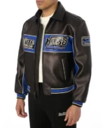 Avirex Black Spider Racer Leather Jacket Side - Trendy Leather Jackets