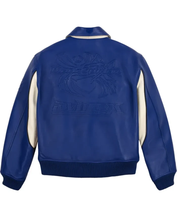 Avirex Blue Spider Racer Leather Jacket Back - Trendy Leather Jackets