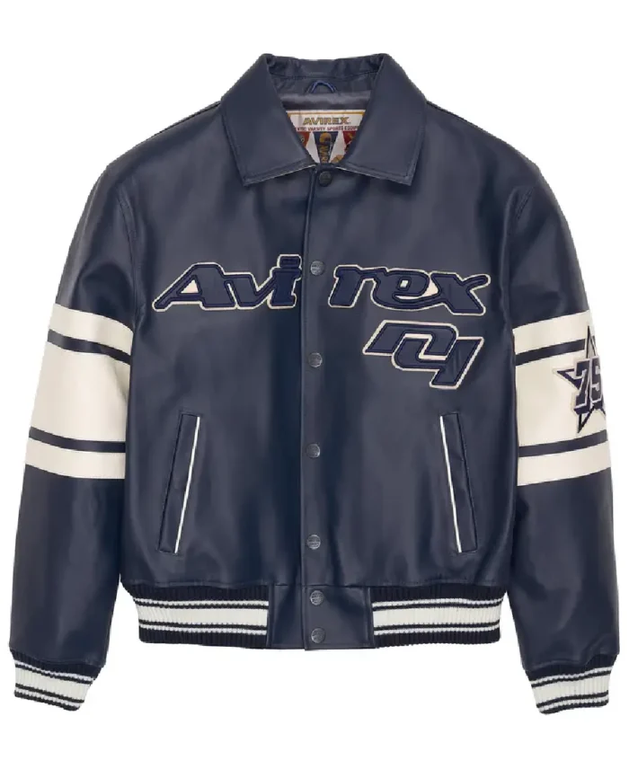 Avirex Bronx Bomber Leather Jacket Front - Trendy Leather Jackets