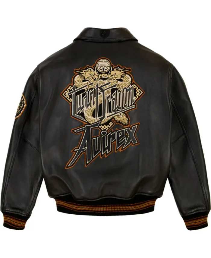 Avirex Dragon Bomber Leather Jacket Back - Trendy Leather Jackets