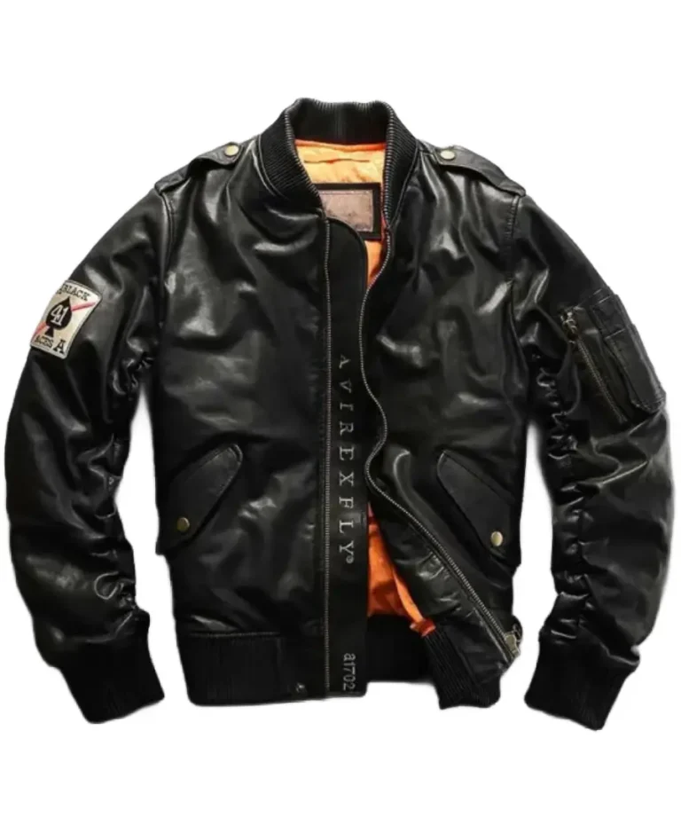 Avirex Fly Black Leather Varsity Jacket - Trendy Leather Jackets