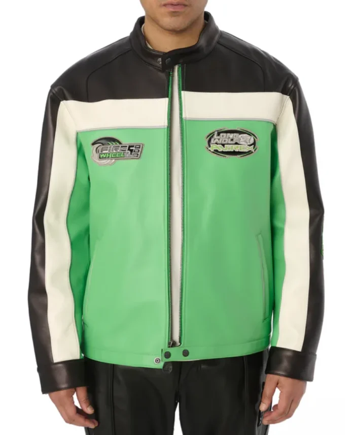 Avirex Lone Wolf Racer Leather Jacket Green front- Trendy Leather Jackets