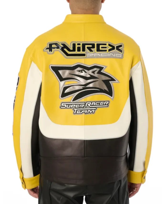 Avirex Lone Wolf Racer Leather Jacket Yellow Back - Trendy Leather Jackets