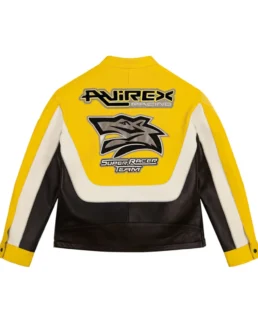 Avirex Lone Wolf Racer Leather Jacket Yellow Back View - Trendy Leather Jackets